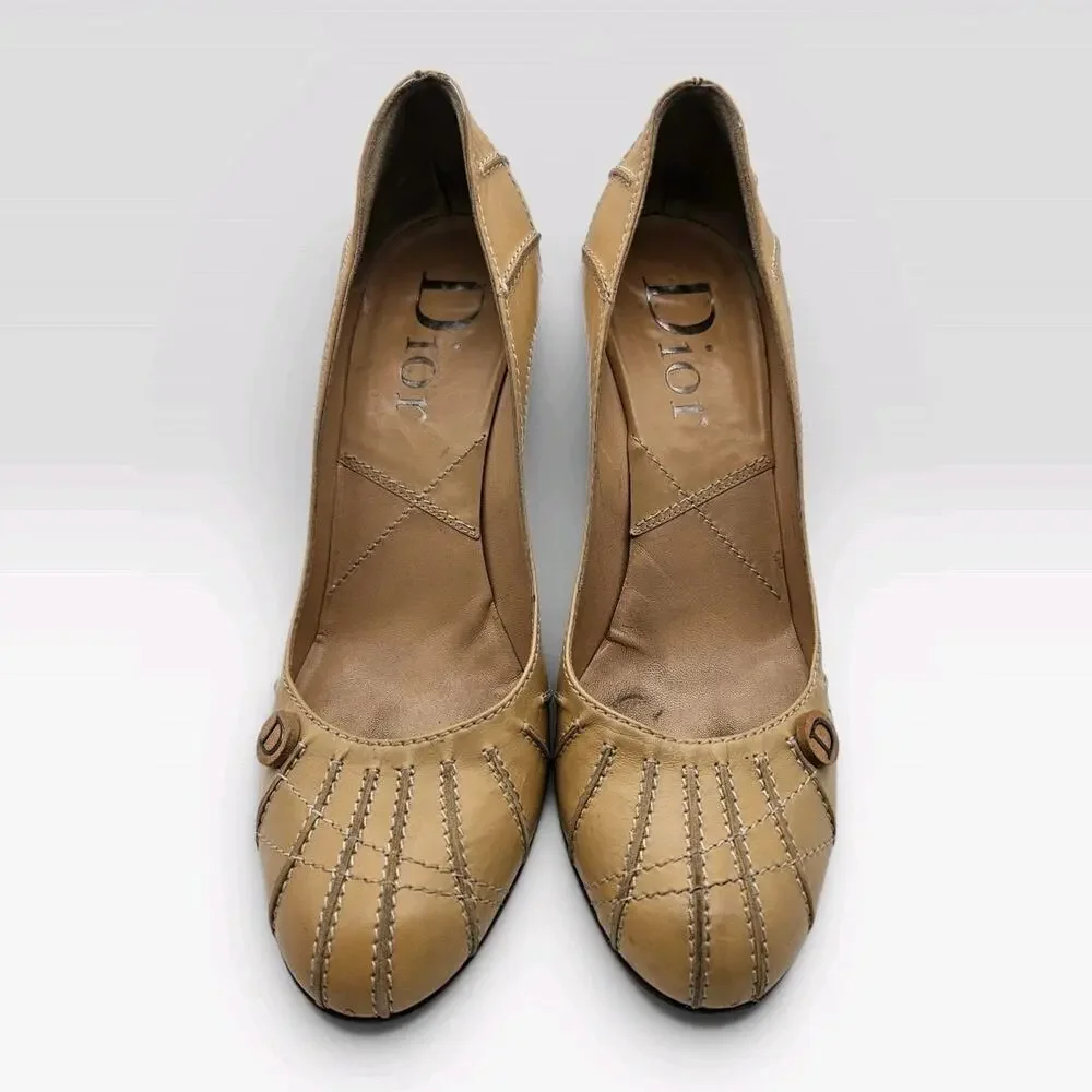 Vintage Dior Camel Leather Pumps with Wood/Metal Heel John Galliano Era sz 40